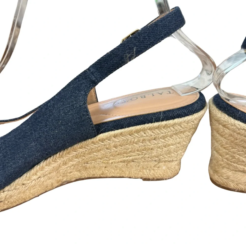 Talbots Vivi Slingback Denim Espadrille Wedge Point Toe Heels Shoes Blue sz 7 M